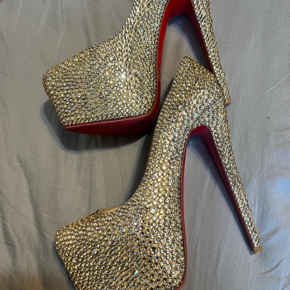 Christian Louboutin Shoes - Christian Louboutin Gold Crystal Platform Heels